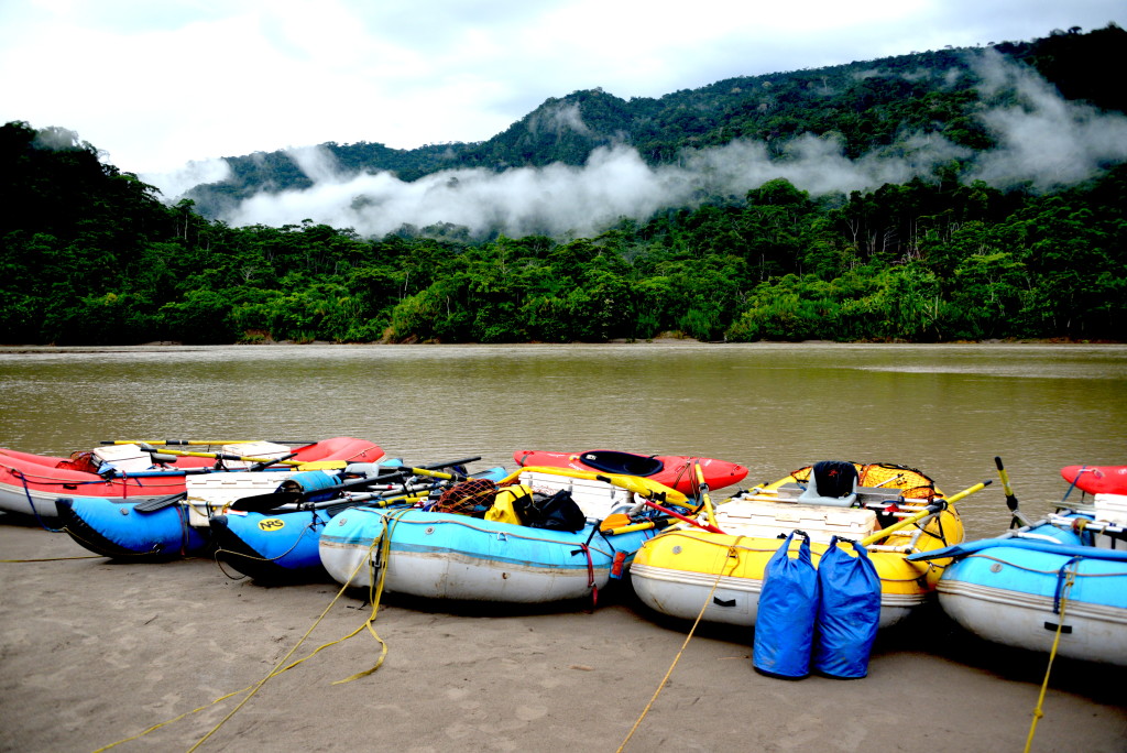 Rafts tied up on the lower Rio Marañón