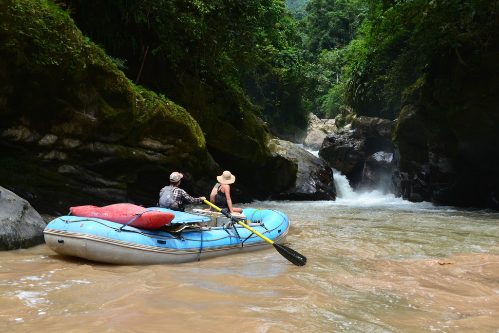 Tom Morrison and HIllary Wolff check out a waterfall along the lower Rio Marañón